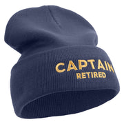 Made in USA Captain Retired Logo 12 Inch Solid Knit Cuff Long Beanie - Navy OSFM