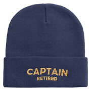 Made in USA Captain Retired Logo 12 Inch Solid Knit Cuff Long Beanie - Navy OSFM