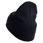 US Space Force Grey Letter Logo Embroidered 12 Inch Solid Knit Cuff Long Beanie Made in USA - Navy OSFM