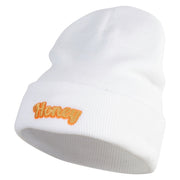 Honey Embroidered 12 Inch Long Knitted Beanie - White OSFM