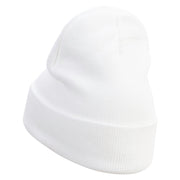 Honey Embroidered 12 Inch Long Knitted Beanie - White OSFM