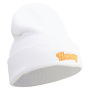 Honey Embroidered 12 Inch Long Knitted Beanie - White OSFM