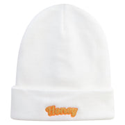 Honey Embroidered 12 Inch Long Knitted Beanie - White OSFM