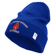 2nd Marine Division Retired Logo Embroidered 12 Inch Solid Knit Cuff Long Beanie Made in USA - Royal-Blue OSFM
