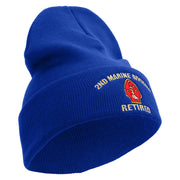 2nd Marine Division Retired Logo Embroidered 12 Inch Solid Knit Cuff Long Beanie Made in USA - Royal-Blue OSFM