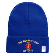 2nd Marine Division Retired Logo Embroidered 12 Inch Solid Knit Cuff Long Beanie Made in USA - Royal-Blue OSFM