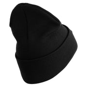 USSF Gold Letter Logo Embroidered 12 Inch Solid Knit Cuff Long Beanie Made in USA - Black OSFM