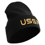 USSF Gold Letter Logo Embroidered 12 Inch Solid Knit Cuff Long Beanie Made in USA - Black OSFM