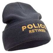 Made in USA Police Retired Logo 12 Inch Solid Knit Cuff Long Beanie - Graphite OSFM