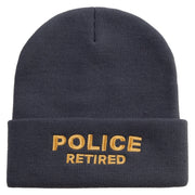 Made in USA Police Retired Logo 12 Inch Solid Knit Cuff Long Beanie - Graphite OSFM