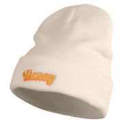 Honey Embroidered 12 Inch Long Knitted Beanie