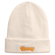 Honey Embroidered 12 Inch Long Knitted Beanie