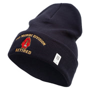 2nd Marine Division Retired Logo Embroidered 12 Inch Solid Knit Cuff Long Beanie Made in USA - Navy OSFM