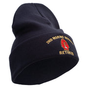 2nd Marine Division Retired Logo Embroidered 12 Inch Solid Knit Cuff Long Beanie Made in USA - Navy OSFM