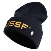 USSF Gold Letter Logo Embroidered 12 Inch Solid Knit Cuff Long Beanie Made in USA - Navy OSFM