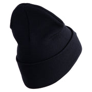 USSF Gold Letter Logo Embroidered 12 Inch Solid Knit Cuff Long Beanie Made in USA - Navy OSFM