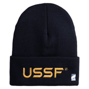 USSF Gold Letter Logo Embroidered 12 Inch Solid Knit Cuff Long Beanie Made in USA - Navy OSFM