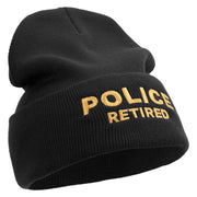 Made in USA Police Retired Logo 12 Inch Solid Knit Cuff Long Beanie - Black OSFM