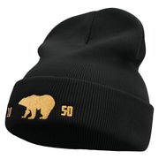 1850 California Bear Embroidered 12 Inch Long Knitted Beanie - Black OSFM