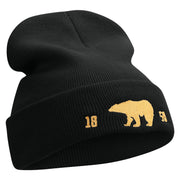 1850 California Bear Embroidered 12 Inch Long Knitted Beanie - Black OSFM