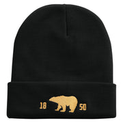 1850 California Bear Embroidered 12 Inch Long Knitted Beanie - Black OSFM