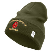 2nd Marine Division Retired Logo Embroidered 12 Inch Solid Knit Cuff Long Beanie Made in USA - Olive OSFM