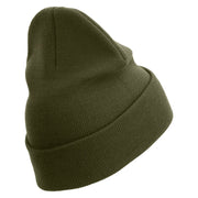 2nd Marine Division Retired Logo Embroidered 12 Inch Solid Knit Cuff Long Beanie Made in USA - Olive OSFM