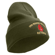 2nd Marine Division Retired Logo Embroidered 12 Inch Solid Knit Cuff Long Beanie Made in USA - Olive OSFM