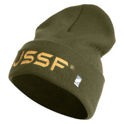 USSF Gold Letter Logo Embroidered 12 Inch Solid Knit Cuff Long Beanie Made in USA - Olive OSFM