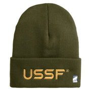 USSF Gold Letter Logo Embroidered 12 Inch Solid Knit Cuff Long Beanie Made in USA - Olive OSFM