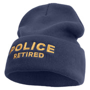 Made in USA Police Retired Logo 12 Inch Solid Knit Cuff Long Beanie - Navy OSFM