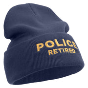 Made in USA Police Retired Logo 12 Inch Solid Knit Cuff Long Beanie - Navy OSFM