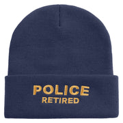 Made in USA Police Retired Logo 12 Inch Solid Knit Cuff Long Beanie - Navy OSFM