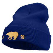 1850 California Bear Embroidered 12 Inch Long Knitted Beanie - Royal OSFM