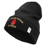 2nd Marine Division Retired Logo Embroidered 12 Inch Solid Knit Cuff Long Beanie Made in USA - Black OSFM