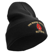 2nd Marine Division Retired Logo Embroidered 12 Inch Solid Knit Cuff Long Beanie Made in USA - Black OSFM