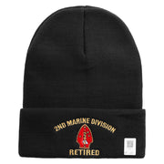 2nd Marine Division Retired Logo Embroidered 12 Inch Solid Knit Cuff Long Beanie Made in USA - Black OSFM
