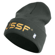 USSF Gold Letter Logo Embroidered 12 Inch Solid Knit Cuff Long Beanie Made in USA - Graphite OSFM