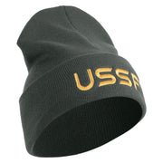 USSF Gold Letter Logo Embroidered 12 Inch Solid Knit Cuff Long Beanie Made in USA - Graphite OSFM
