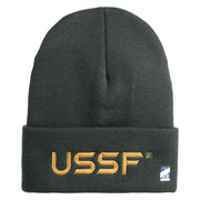 USSF Gold Letter Logo Embroidered 12 Inch Solid Knit Cuff Long Beanie Made in USA - Graphite OSFM