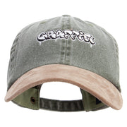 Graffiti Embroidered Suede Bill Washed Pigment Dyed Cap - Olive-Tan OSFM