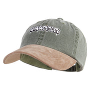 Graffiti Embroidered Suede Bill Washed Pigment Dyed Cap - Olive-Tan OSFM