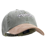 Graffiti Embroidered Suede Bill Washed Pigment Dyed Cap - Olive-Tan OSFM