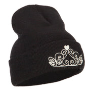 Glitter Tiara Embroidered Knitted Long Beanie