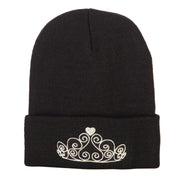 Glitter Tiara Embroidered Knitted Long Beanie