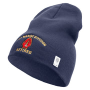 2nd Marine Division Retired Symbol Embroidered 8 Inch Solid Knit Short Beanie Made in USA - Navy OSFM