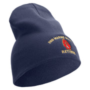 2nd Marine Division Retired Symbol Embroidered 8 Inch Solid Knit Short Beanie Made in USA - Navy OSFM