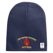 2nd Marine Division Retired Symbol Embroidered 8 Inch Solid Knit Short Beanie Made in USA - Navy OSFM