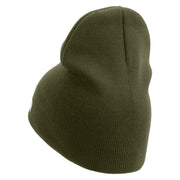 Licensed Star US Army Retired Military Embroidered 8 Inch Solid Knit Short Beanie Made in USA - Olive OSFM