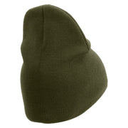 Licensed Star US Army Retired Military Embroidered 8 Inch Solid Knit Short Beanie Made in USA - Olive OSFM